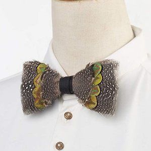 Mens Natural Feather Pre Tied Bowtie